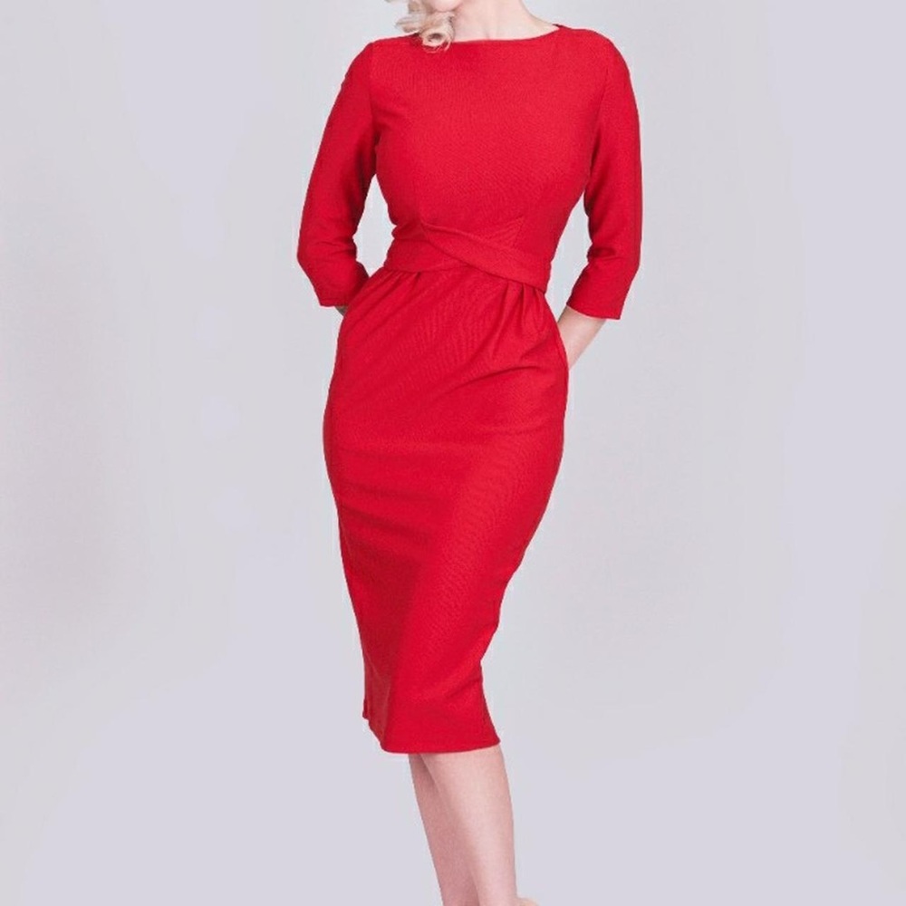 Bettie Page by Tatyana Red Midi Pencil Dress